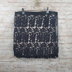 Willi Smith Woman Mini Skirt Size 12 Black Cotton Lace Beige‎ Polyester Lining